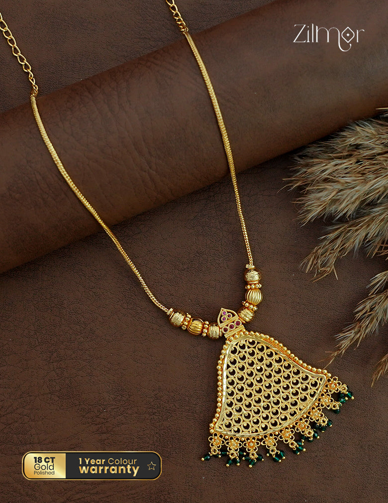 18K Gold Plated Filigree Pendant Necklace with Bead Drops - KF1012667