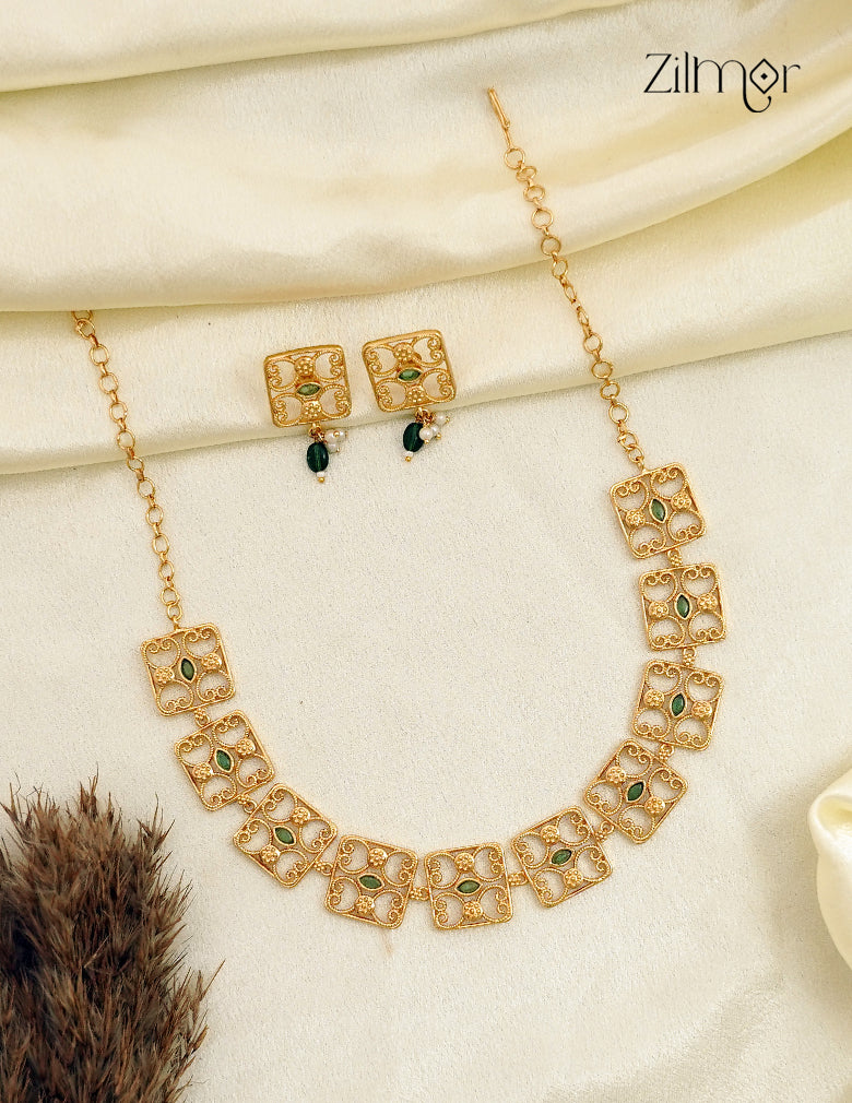 18K Gold Plated Filigree Square Bridal Choker Necklace Set - ZS1012682
