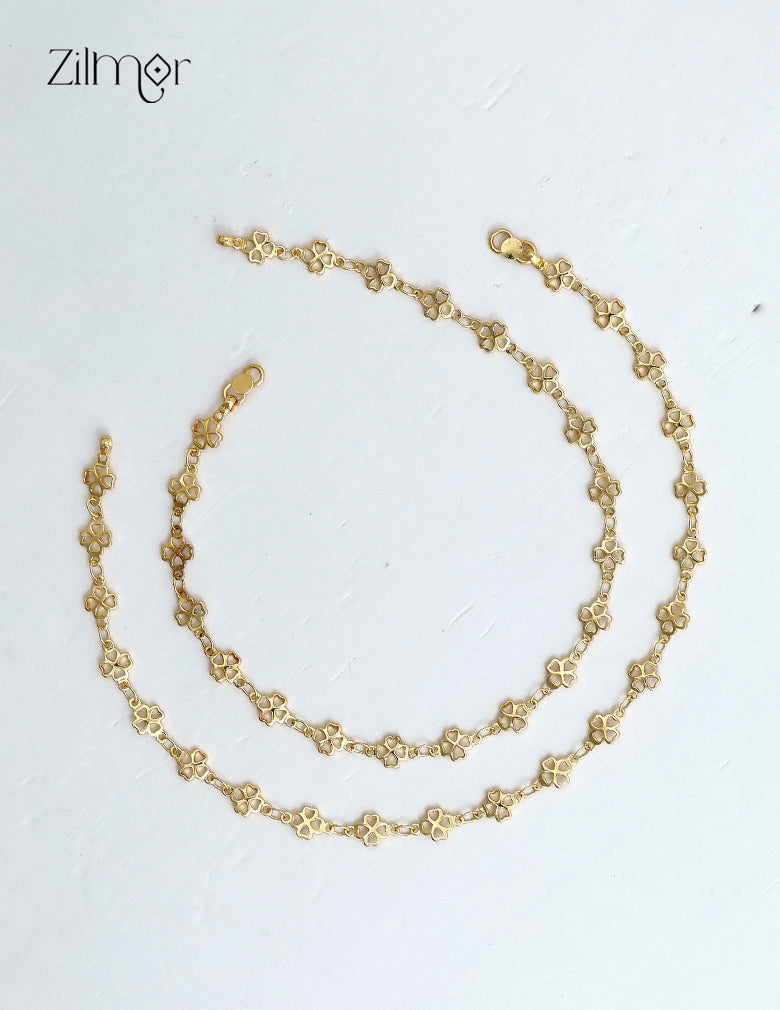 18K Gold Plated Floral Clover Anklet Pair - KT10112458