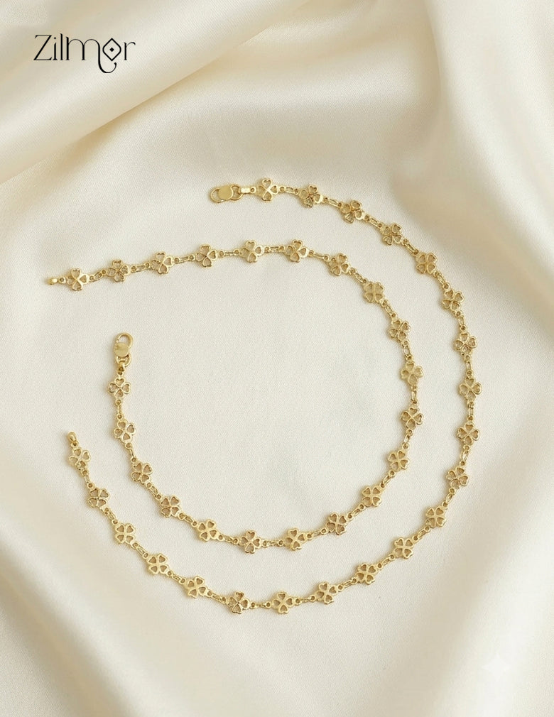18K Gold Plated Floral Clover Anklet Pair - KT10112458