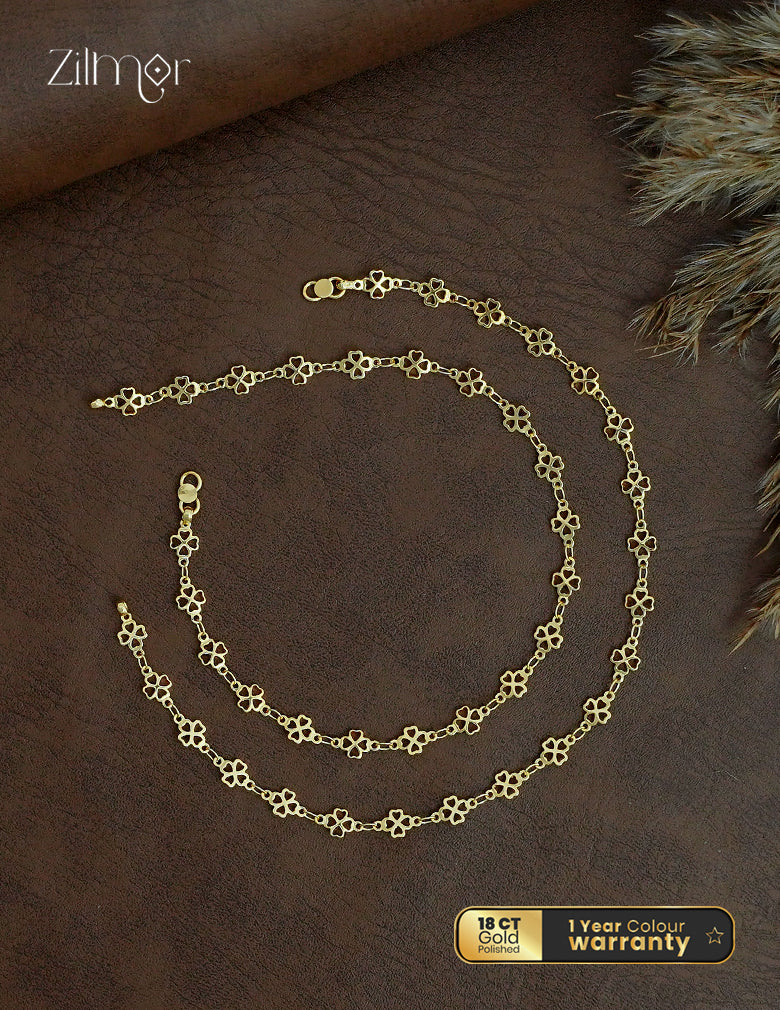 18K Gold Plated Floral Clover Anklet Pair - KT1012458