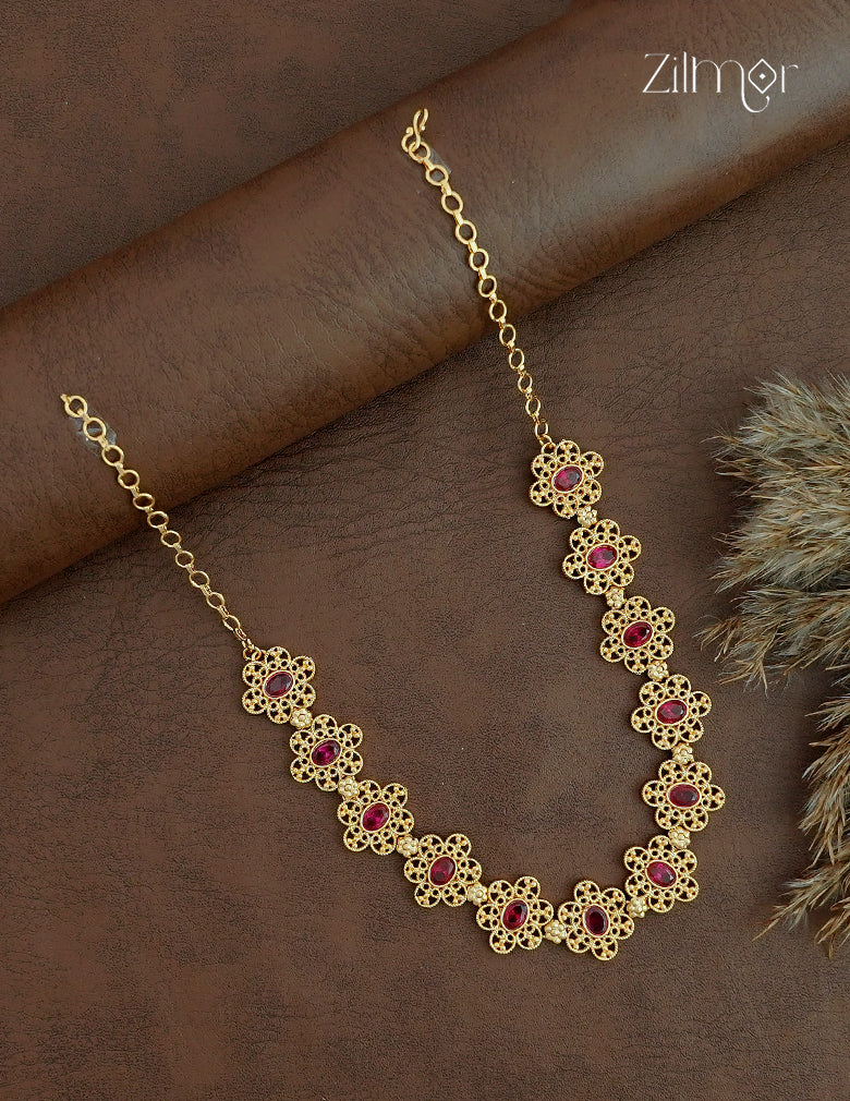 18K Gold Plated Floral Motif Choker Necklace- ZS1012423
