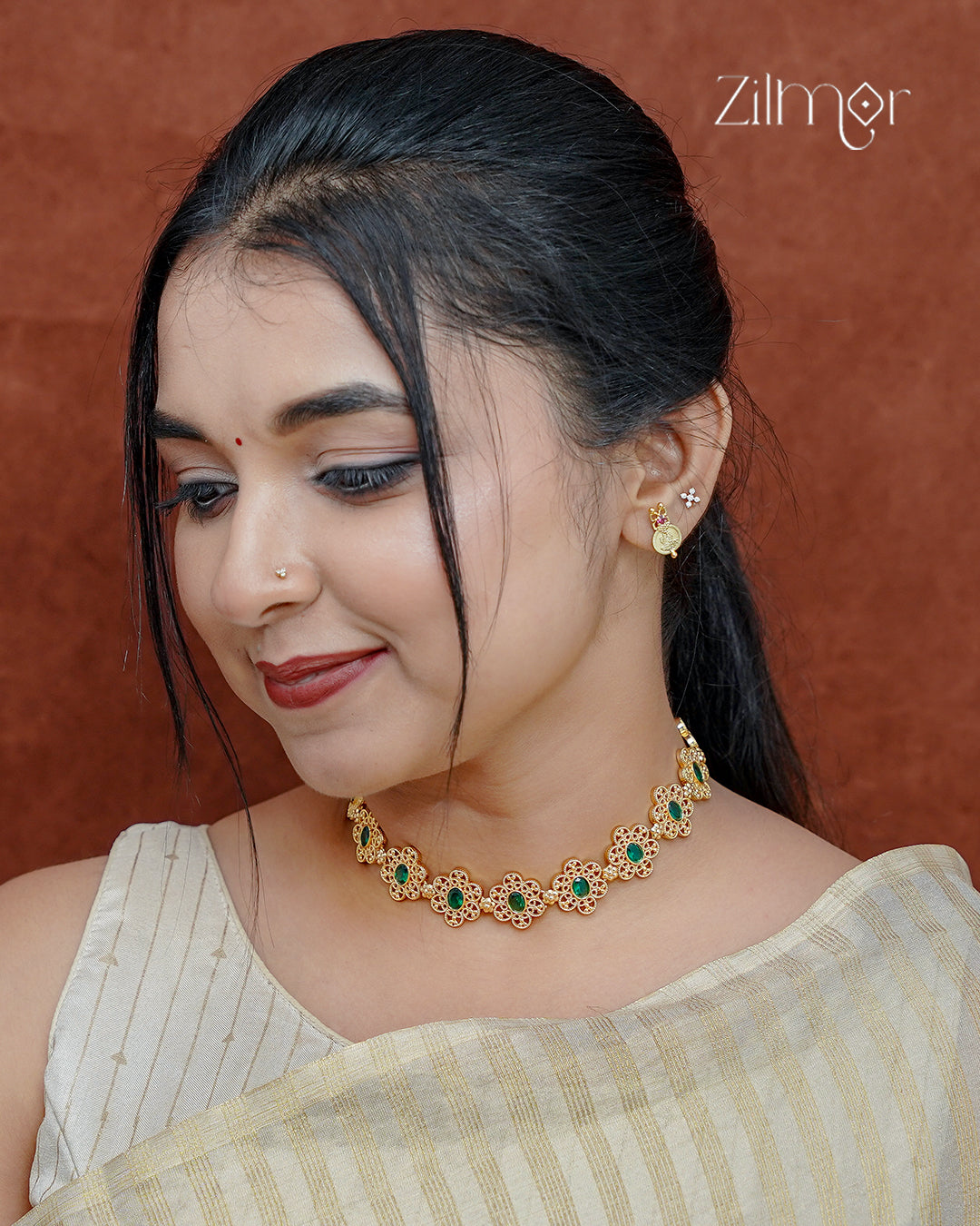 18K Gold Plated Floral Motif Choker Necklace- ZS1012423