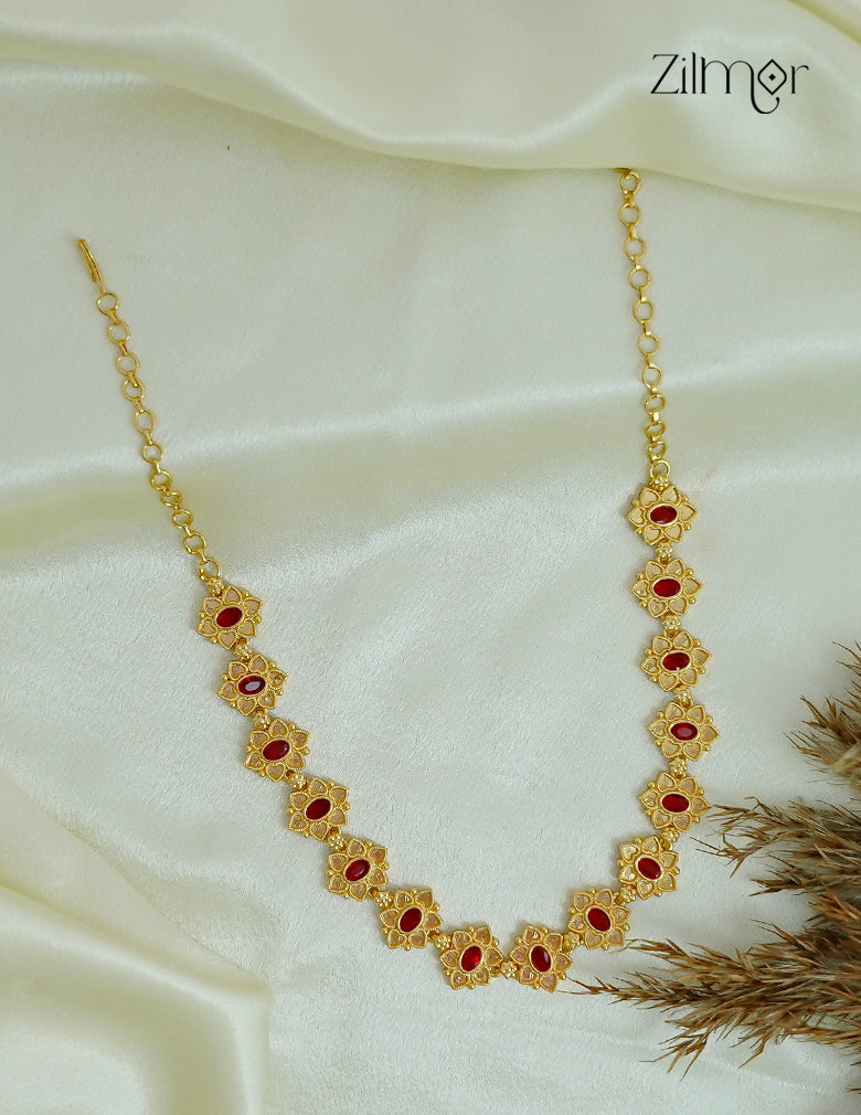 18K Gold Plated Floral Motif Kemp Stone Choker Necklace - ZS1012608