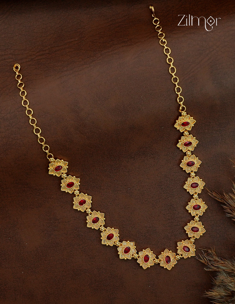 18K Gold Plated Floral Motif Kemp Stone Choker Necklace - ZS1012608