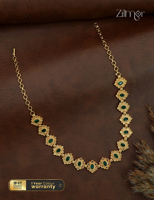 18K Gold Plated Floral Motif Kemp Stone Choker Necklace - ZS1012608