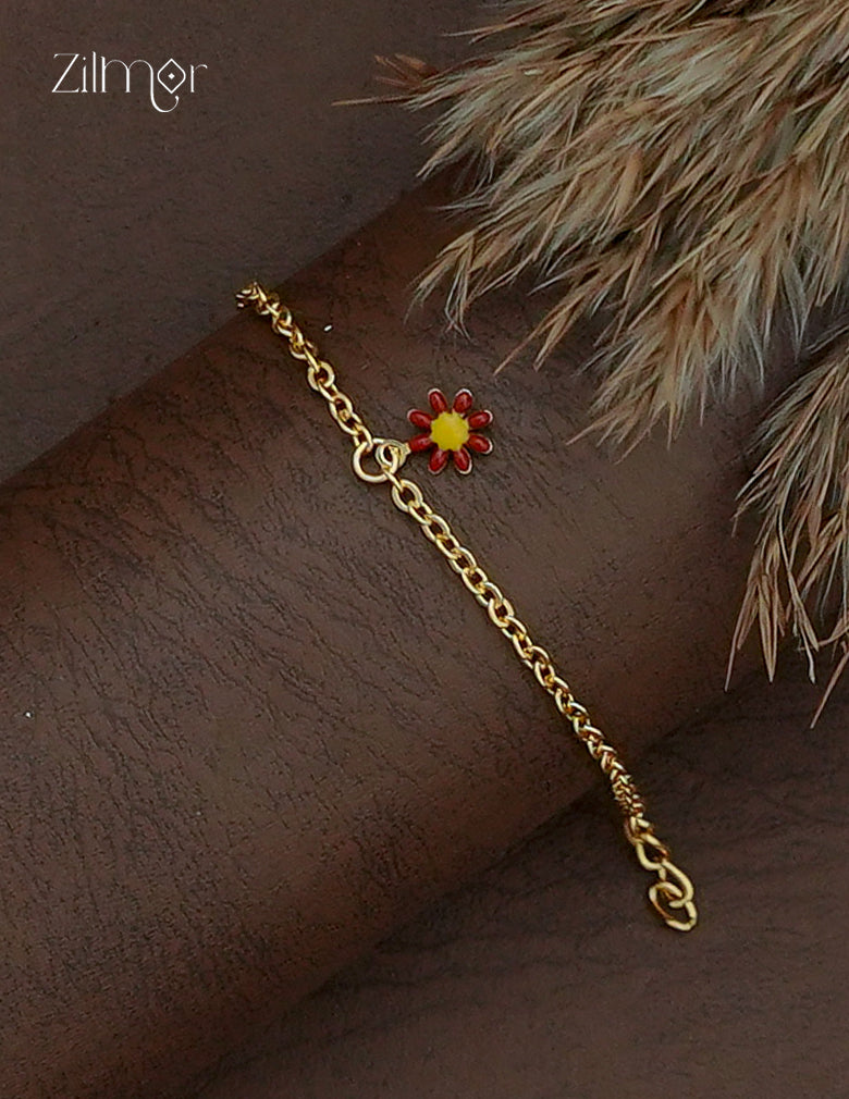 18K Gold Plated Flower Charm with Chain Kids Bracelet - KY1012882