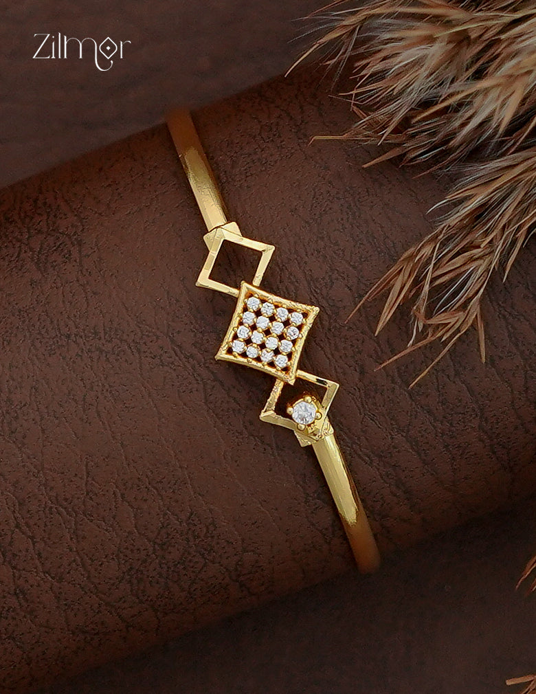 18K Gold Plated Geometric Openable Bangle - pair view showing white CZ and black onyx variants
