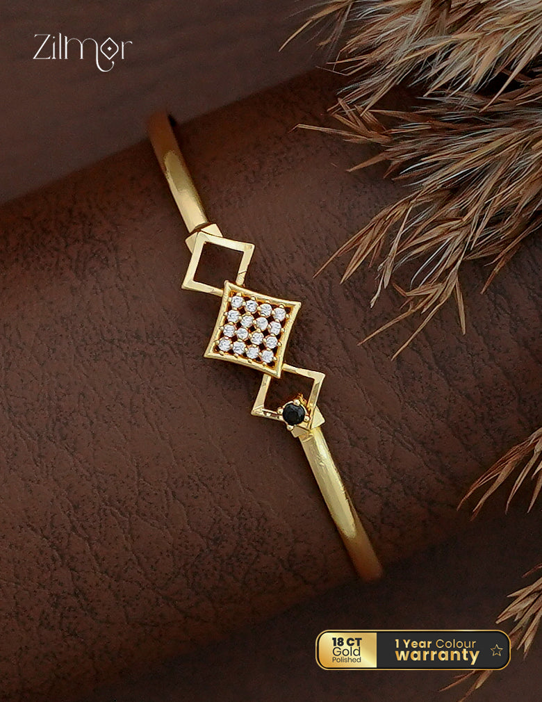 18K Gold Plated Geometric Openable Bangle - white CZ variant worn on wrist