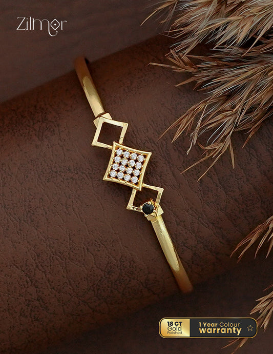 18K Gold Plated Geometric Openable Bangle - white CZ variant worn on wrist