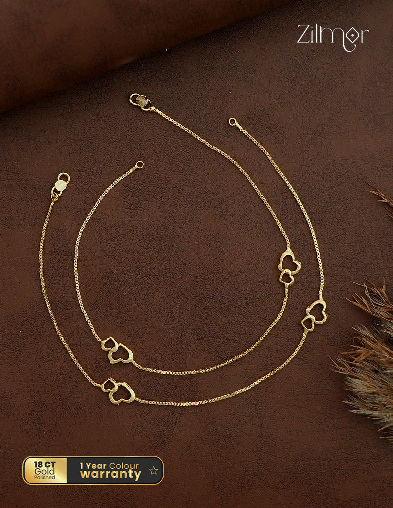 18K Gold Plated Heart Anklet Pair - SK1012781