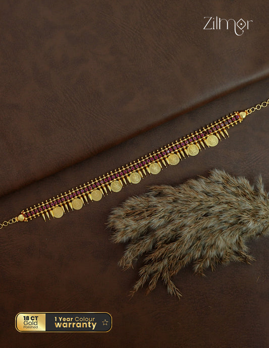 18K Gold Plated Kaashu Lakshmi Coin Mullamottu Mala Choker Necklace - AC1012629