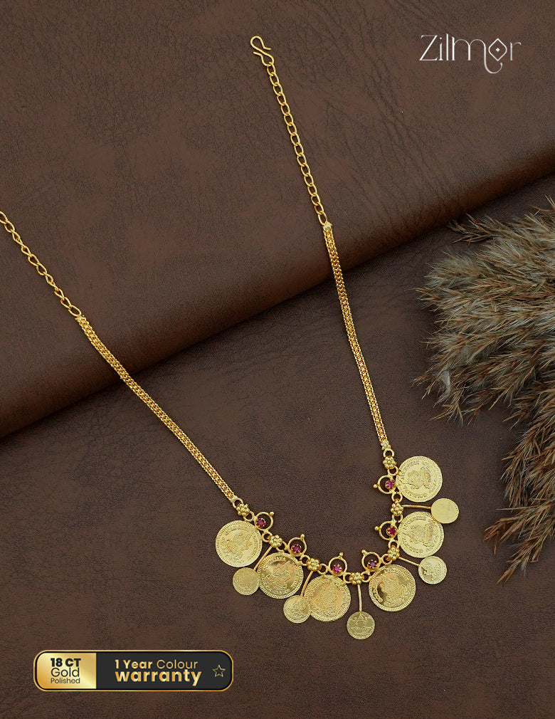 Kaashu Lakshmi Coin Necklace | 18K Gold Plated Temple Jewellery - ZG1012440