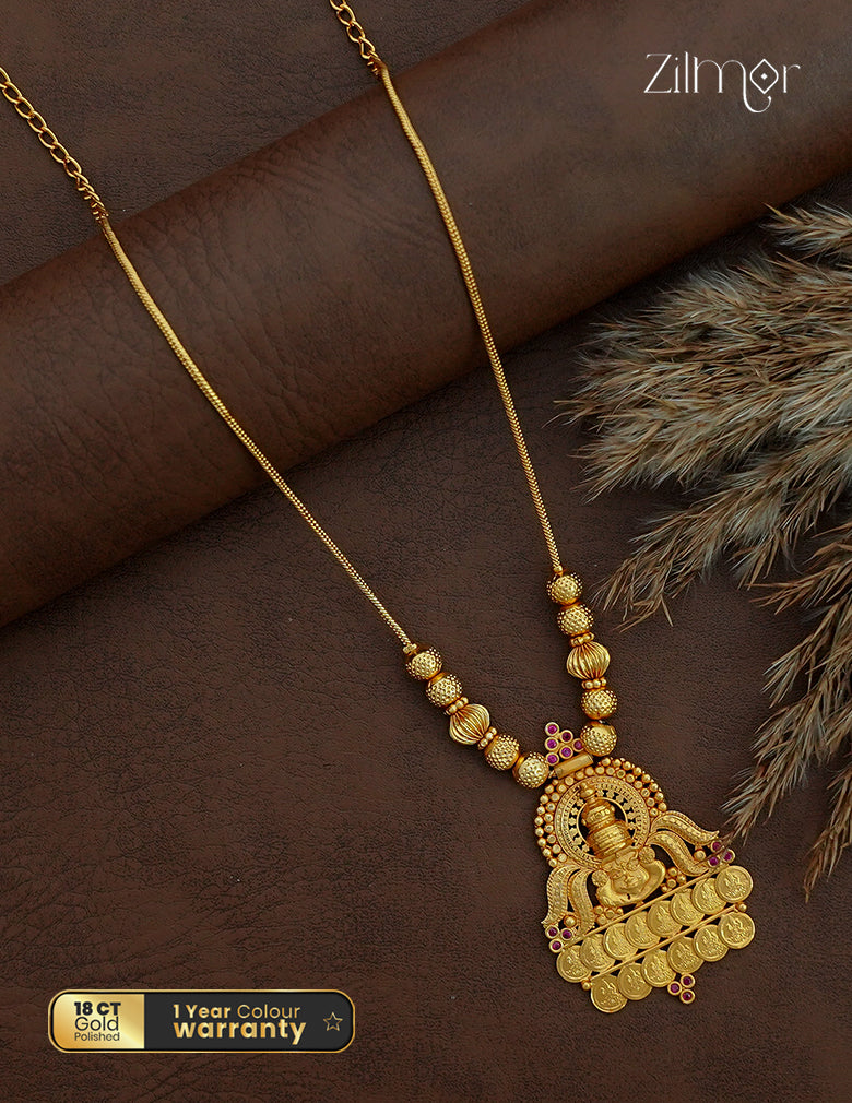 18K Gold Plated Kathak Kaashu Lakshmi Temple Pendant Necklace - KF1012668