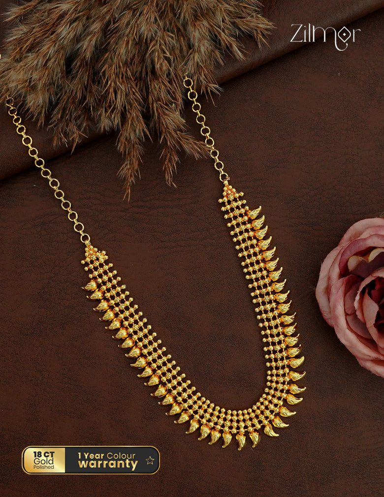 18K Gold Plated Kerala Mango Haaram Necklace Set - ZG1012493