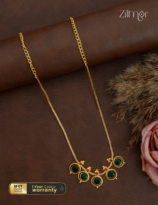 18K Gold Plated Kerala Palakka Necklace with Green Stone - ZG1012490