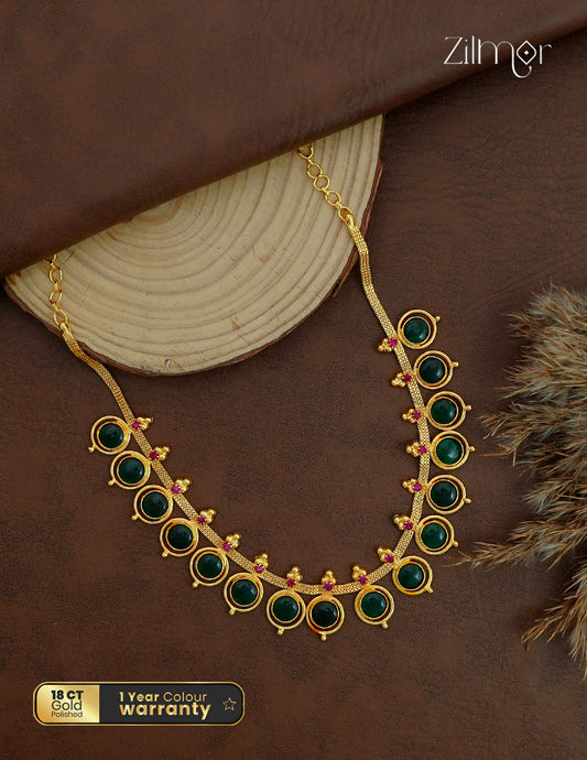 18K Gold Plated Kerala Palakka Necklace with Green Stone - ZG1012491