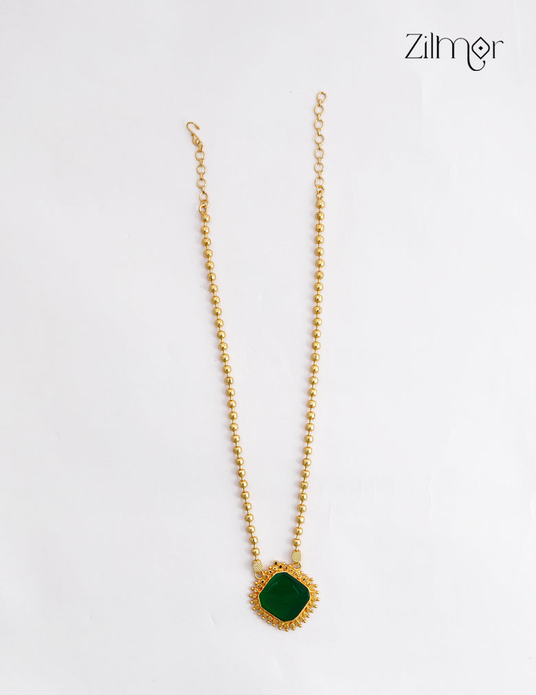 18K Gold Plated Kerala Palakka Square Green Stone Pendant Necklace - AG1012509