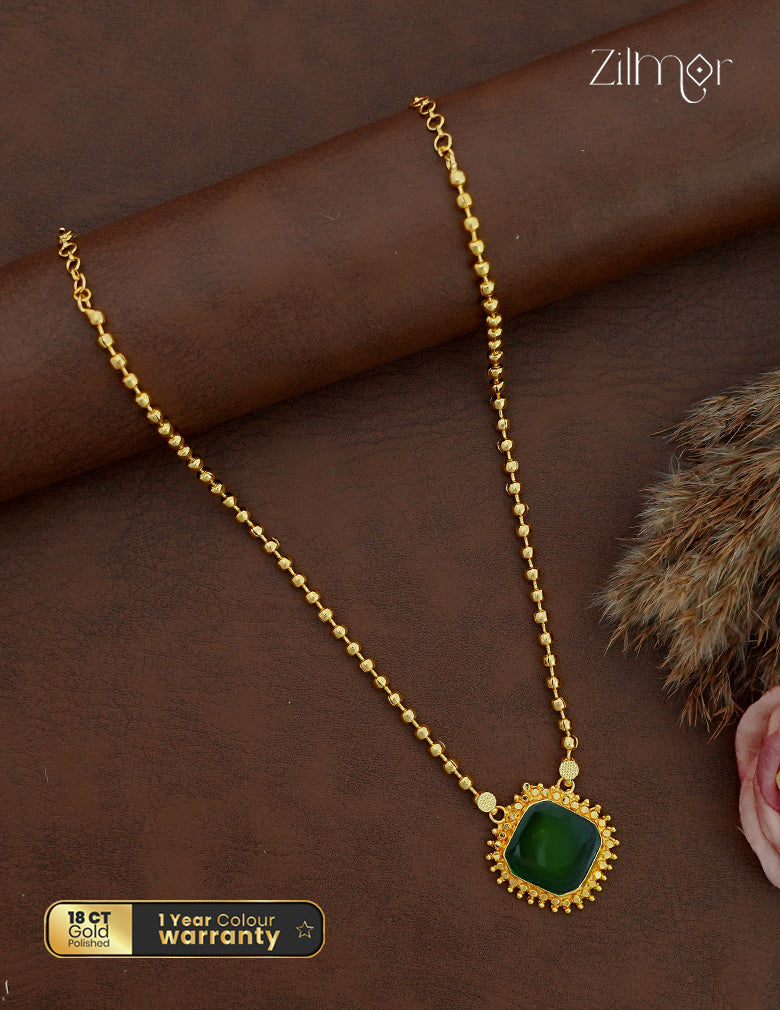 18K Gold Plated Kerala Palakka Square Green Stone Pendant Necklace - AG1012509