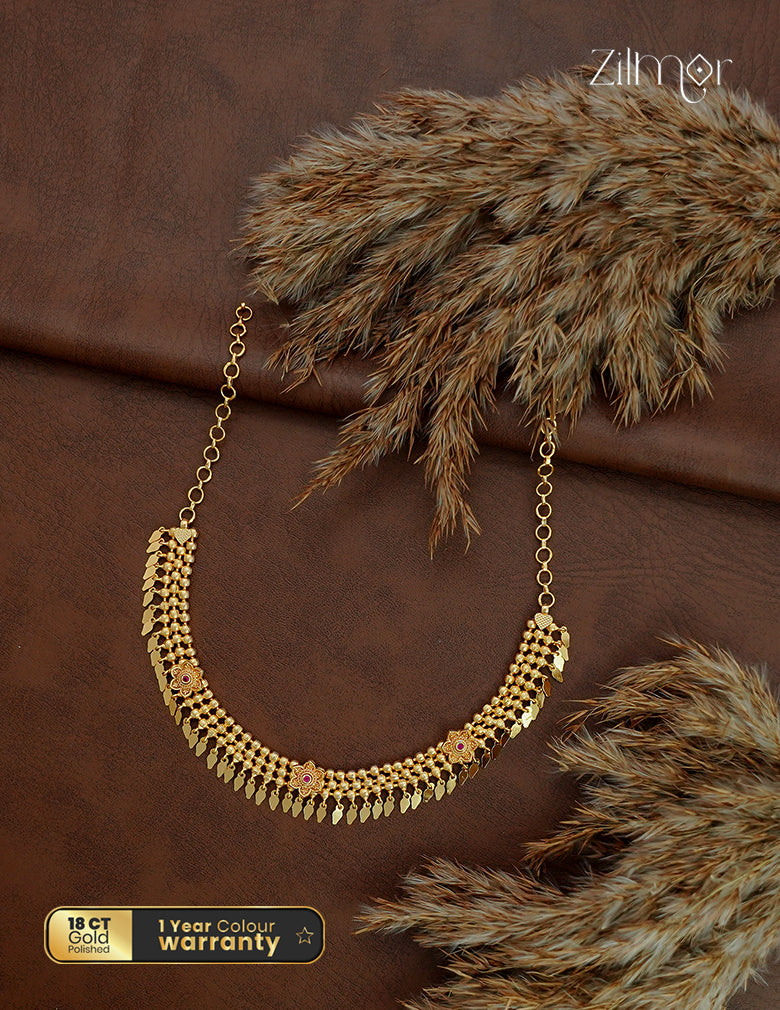 18K Gold Plated Kerala Style Elakkathali Choker Necklace - ZS1012626