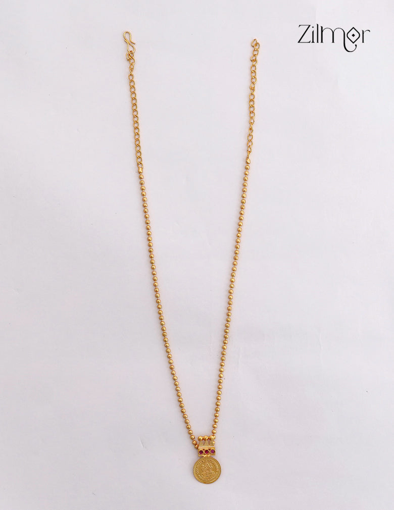 18K Gold Plated Lakshmi Coin Pendant Ball Chain Necklace - ZS1012543