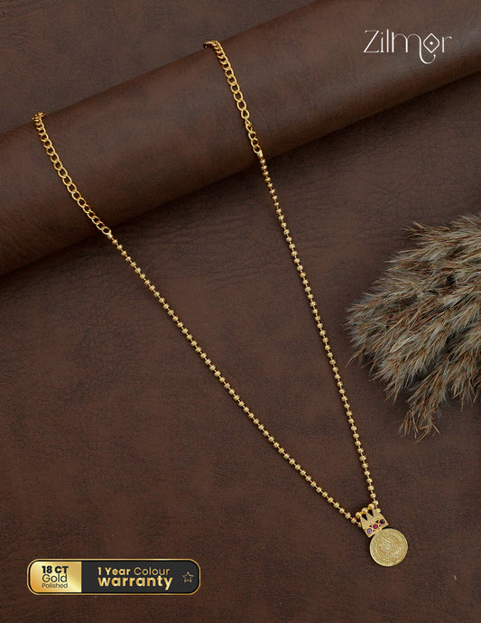 18K Gold Plated Lakshmi Coin Pendant Ball Chain Necklace - ZS1012543