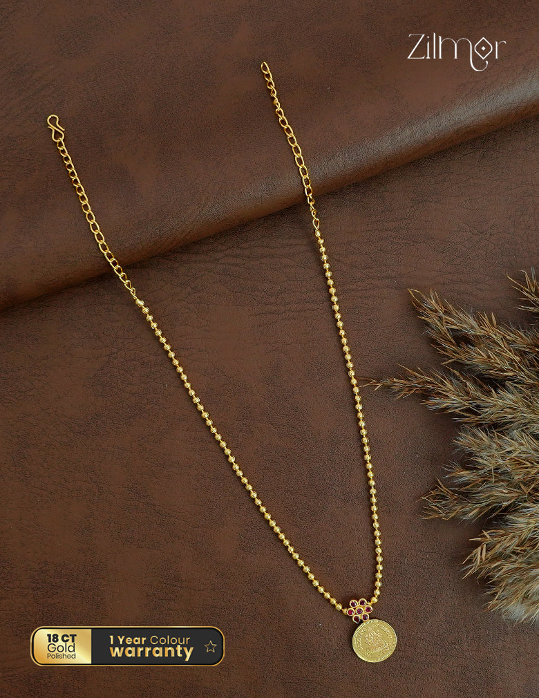 18K Gold Plated Lakshmi Coin Pendant Ball Chain Necklace - ZS1012555
