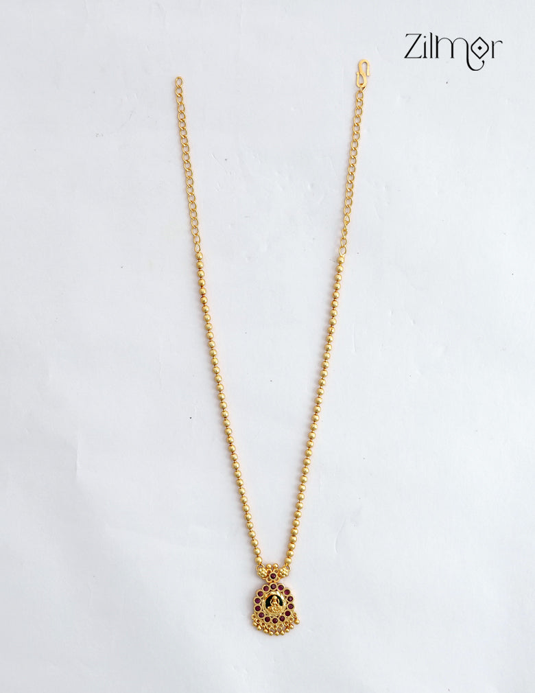 18K Gold Plated Lakshmi Pendant Necklace with Gold Bead Chain - SG1012631