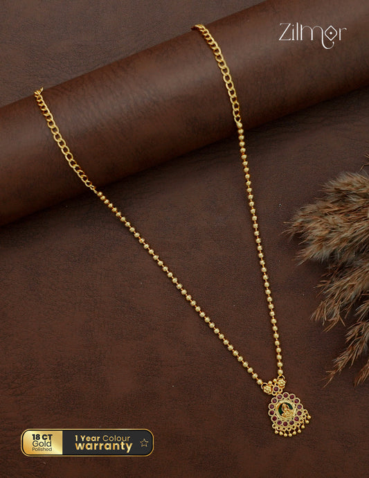 18K Gold Plated Lakshmi Pendant Necklace with Gold Bead Chain - SG1012631