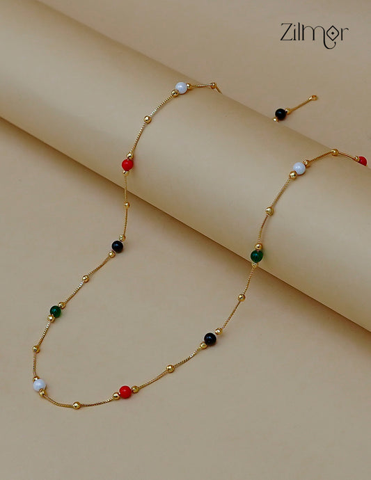 18K Gold Plated Multi-Colour Bead Station Long Chain Necklace - AG1012637