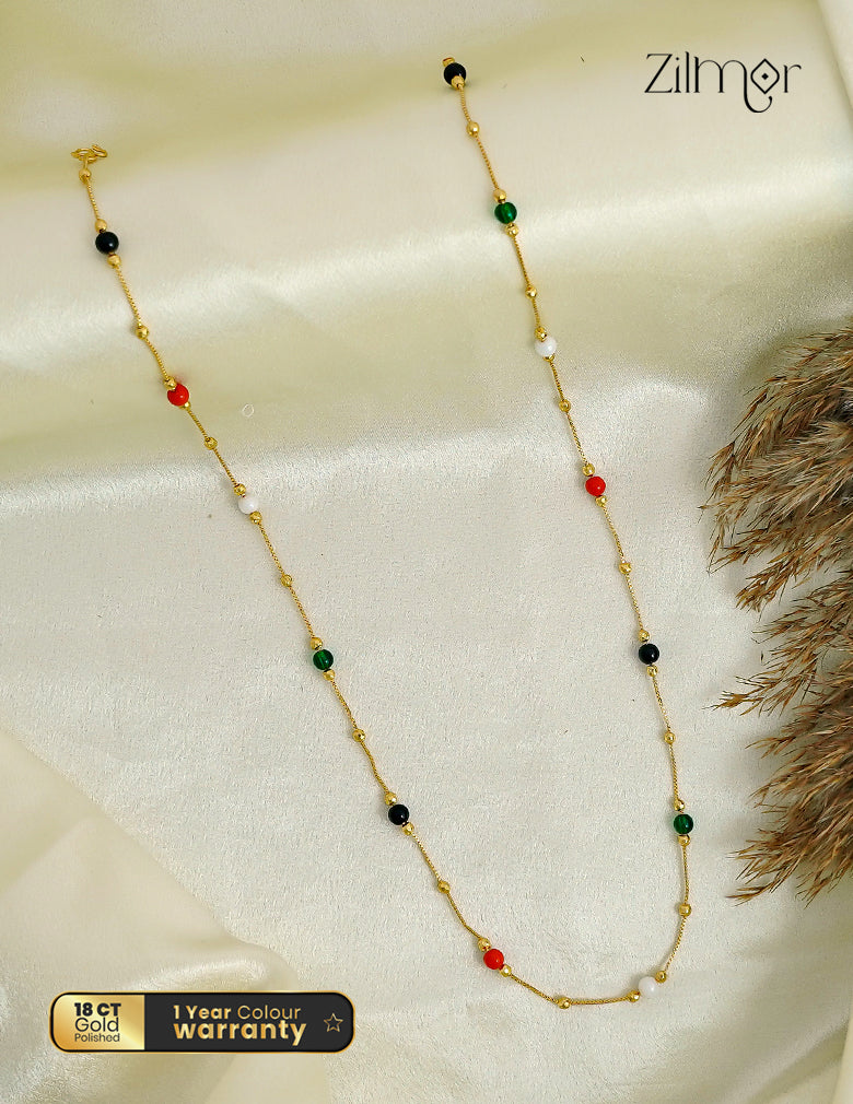 18K Gold Plated Multi-Colour Bead Station Long Chain Necklace - AG1012637