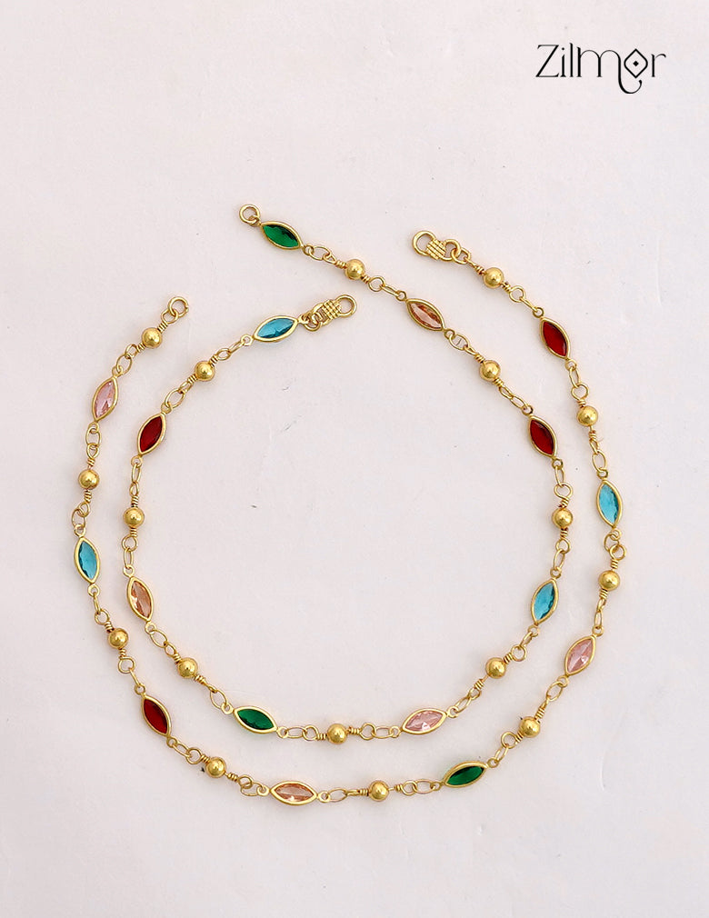 18K Gold Plated Multicolour Marquise Stone Pair Anklet - TR1012710