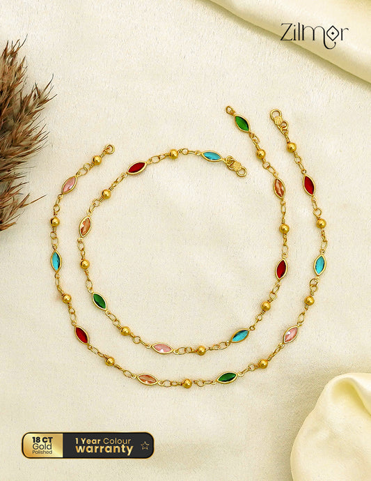18K Gold Plated Multicolour Marquise Stone Pair Anklet - TR1012710