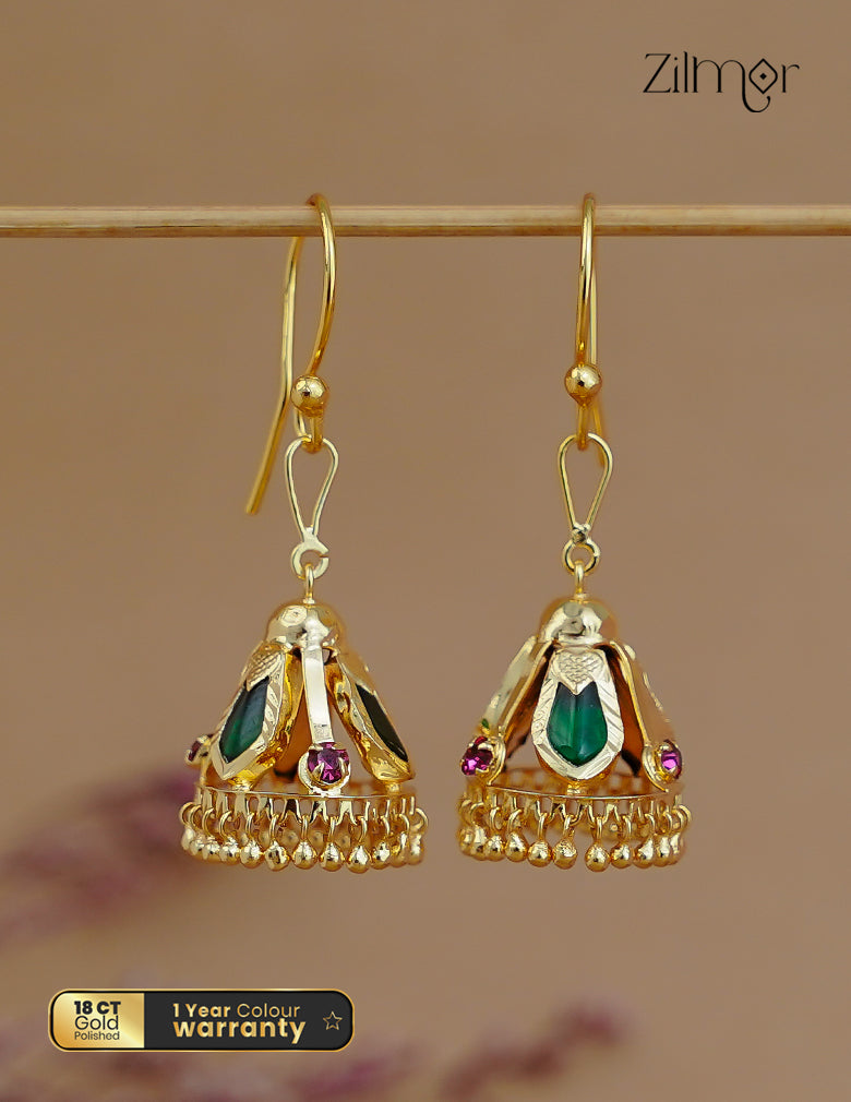 18K Gold Plated Nagapadam Palakka Hook Jhumka Earrings - PP1012341