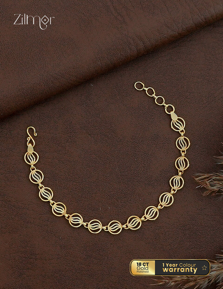 18K Gold Plated Open Circle Filigree Leaf Link Bracelet - TR1012519