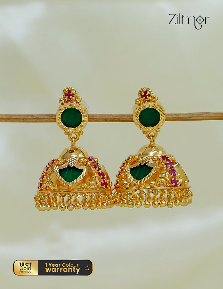 18K Gold Plated Palakka Jumkha Earrings - AD1012573