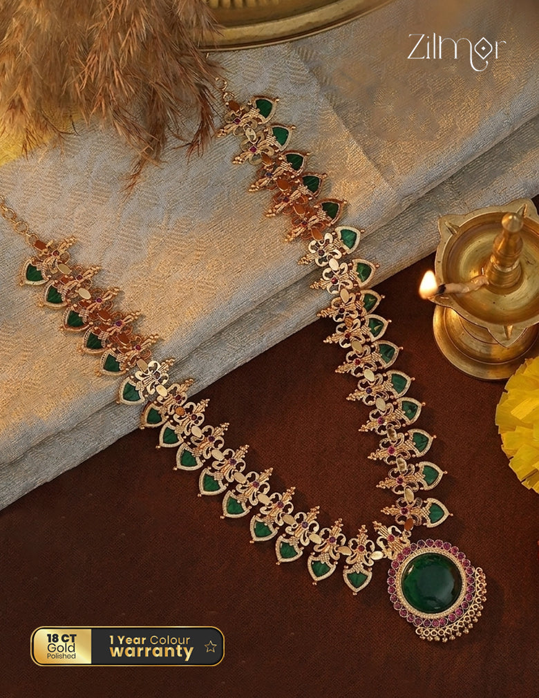 18K Gold Plated Palakka Long Haram Necklace with Pendant - PREBOOKING ZS1012345