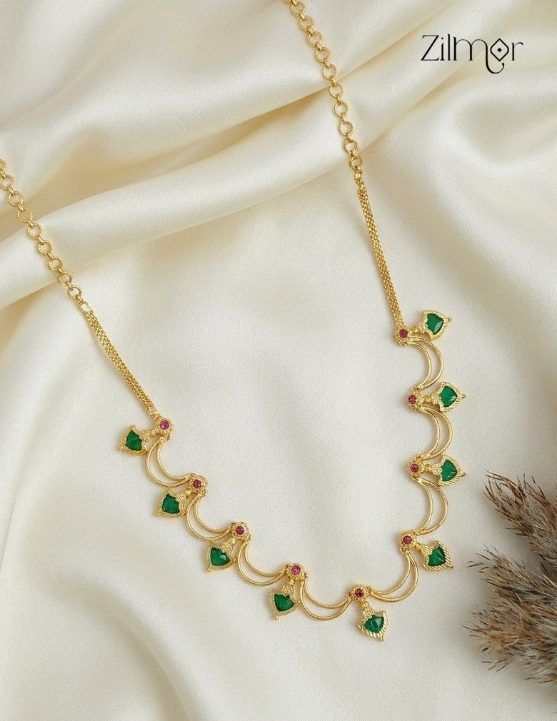 18K Gold Plated Palakka Leaf Necklace – front view on white background