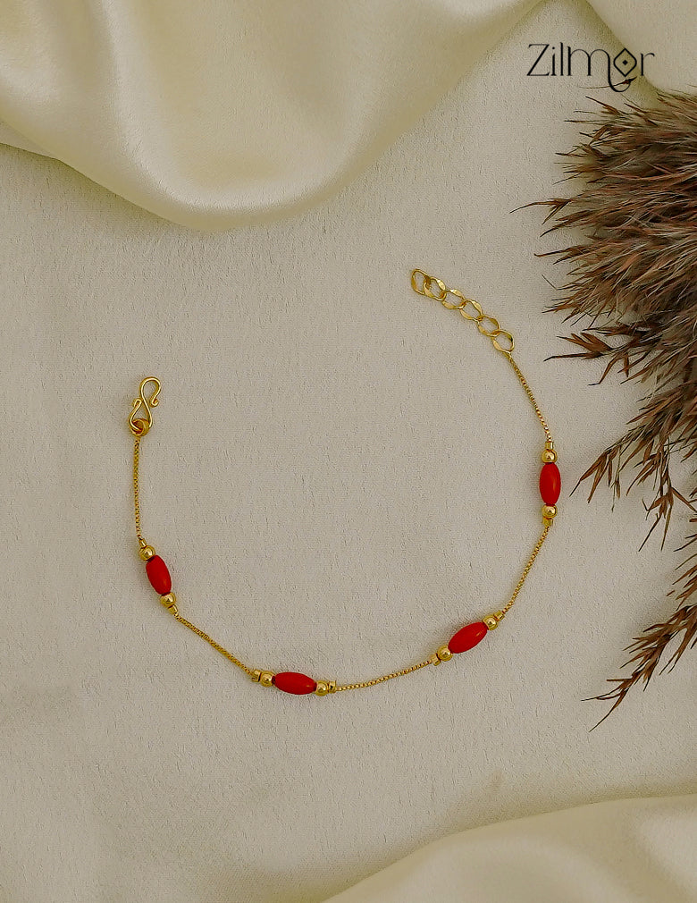 18K Gold Plated Red Oval Bead Box Chain Bracelet - SK1012707