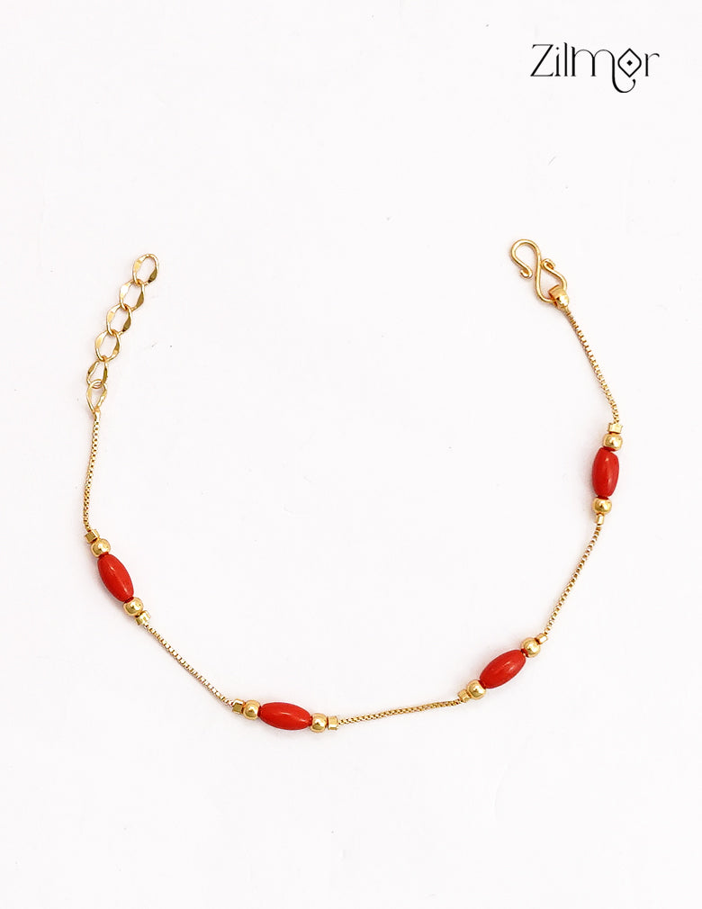 18K Gold Plated Red Oval Bead Box Chain Bracelet - SK1012707