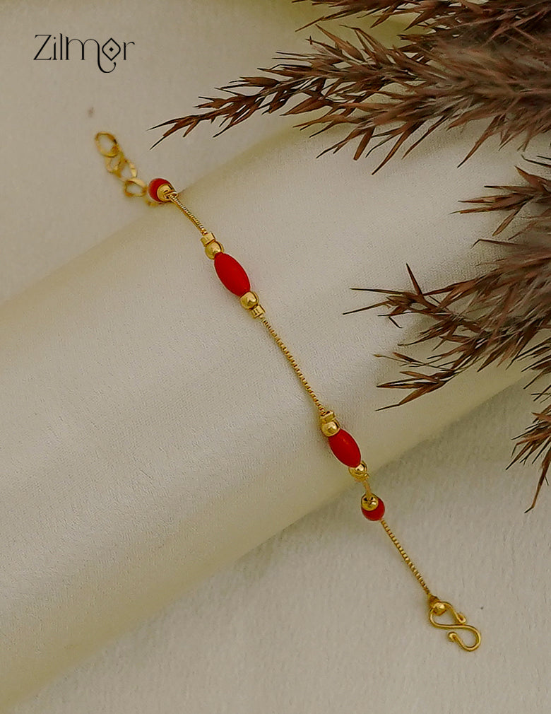 18K Gold Plated Red Oval Bead Box Chain Bracelet - SK1012707