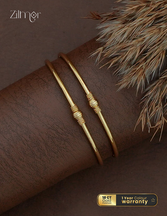 18K Gold Plated Round Accent Bangle Pair - SG1013056