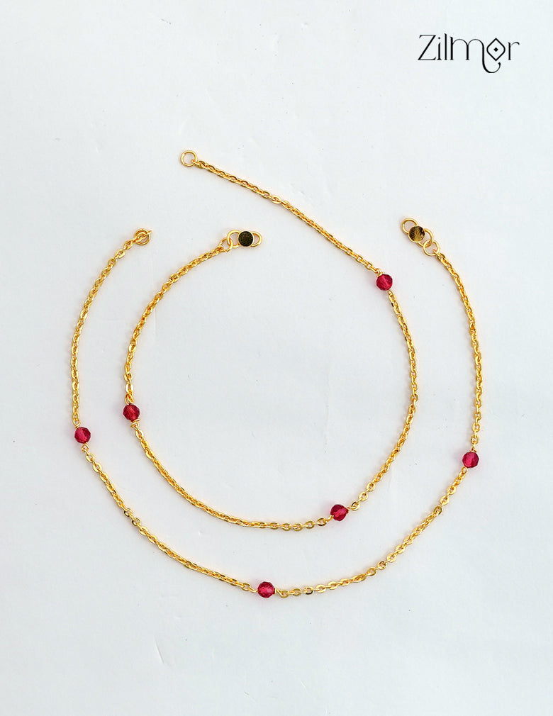 18K Gold Plated Ruby Bead Anklet Pair –  ZG1012486