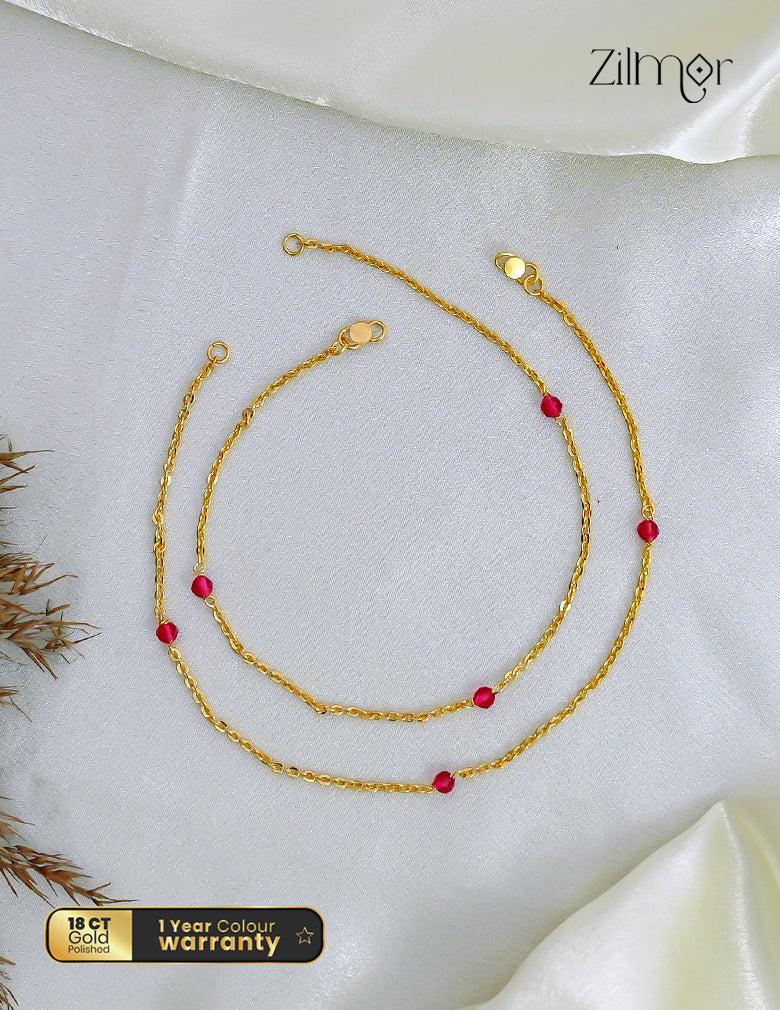 18K Gold Plated Ruby Bead Anklet Pair –  ZG1012486