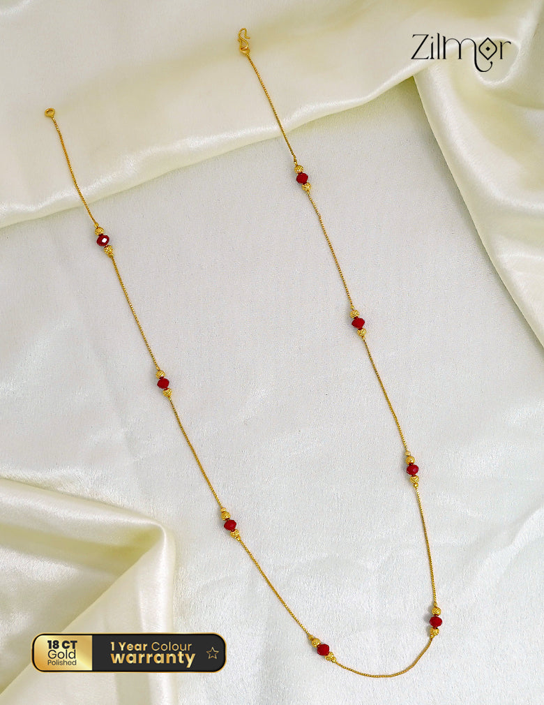 18K Gold Plated  Ruby Crystal Bead Long Chain Necklace – ZG1012495
