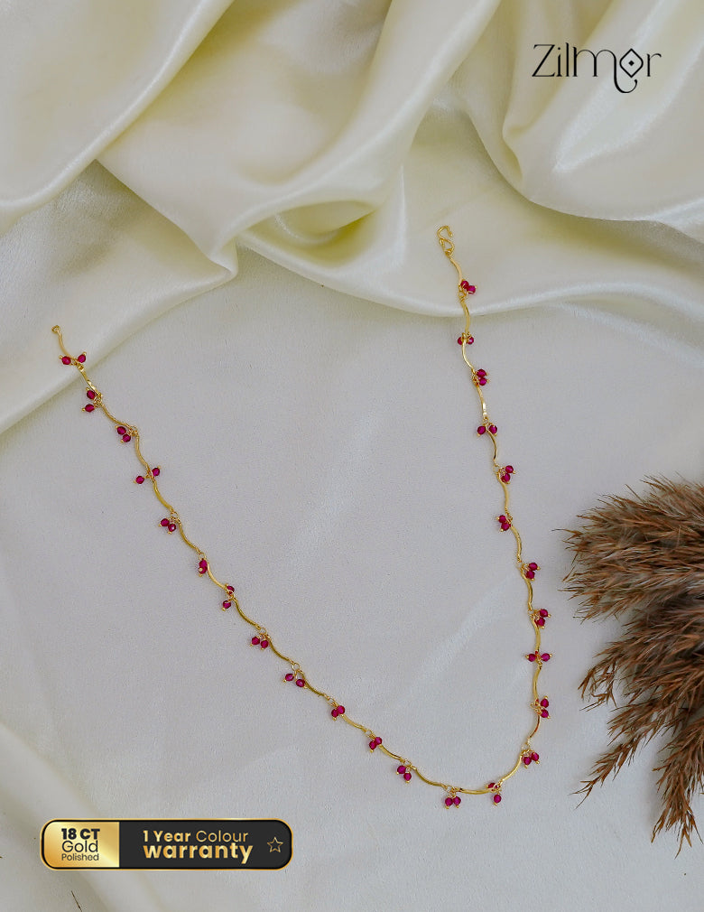 18K Gold Plated Ruby Red Crystal Bead Cluster Chain Necklace - AG1012558