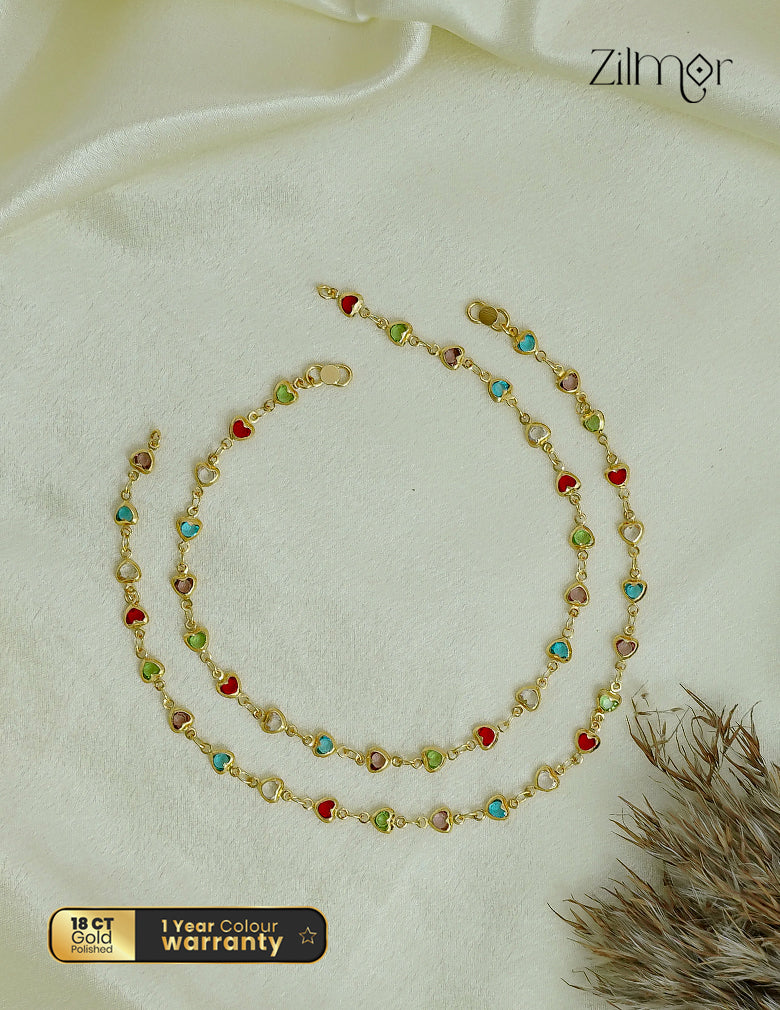 18K Gold Plated Semi Precious Heart Stone Pair Anklet - KT1012471