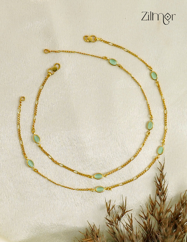 18K Gold Plated Semi Precious Oval Stone Pair Anklet - KT1012695
