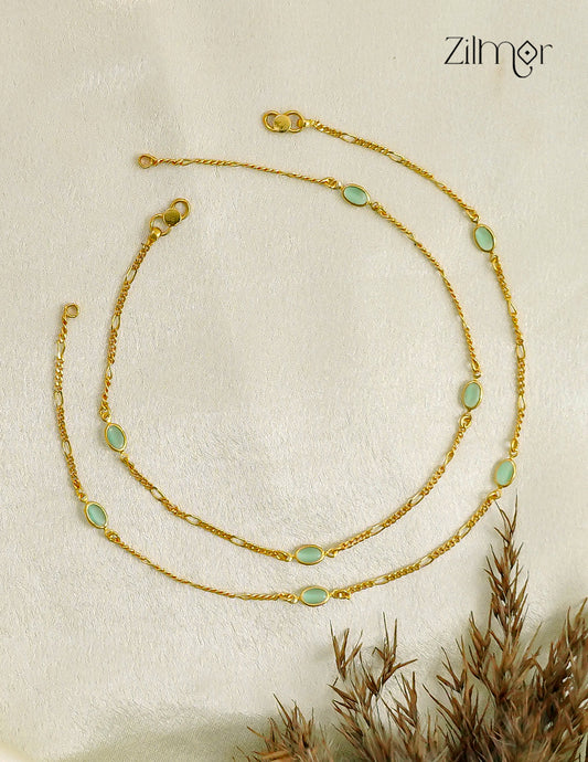 18K Gold Plated Semi Precious Oval Stone Pair Anklet - KT1012695