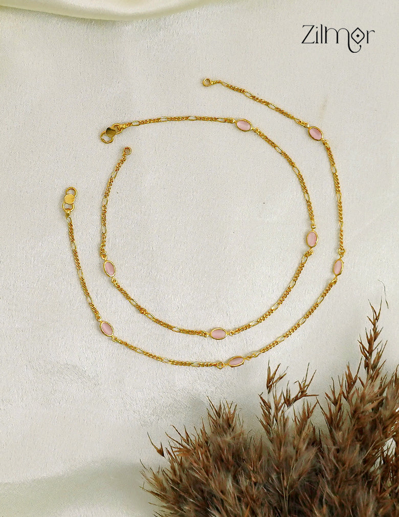 18K Gold Plated Semi Precious Oval Stone Pair Anklet - KT1012695